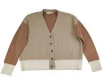 Marni 100% Cashmere Button Cardigan Sweater Tan Beige Color Block Camel Brown 4