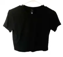 Skims Black Cotton Ribbed Cropped Short Sleeve T-shirt Size Large‎