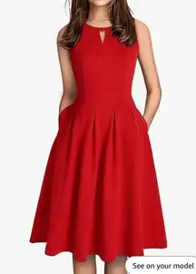 NEW Red Sleeveless Casual Midi Dress Career Pockets M