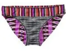 Athleta Black and Pink Bikini Bottom with Bold Striped Waistband