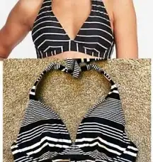 OLD NAVY Black White Stripe Halter Tie Underwire Padded Swim Top Swimwear Small