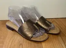 Leather Sandals Shoes Womens Size EU 38 Bronze Slide Slip-On Low Heel Pebbled