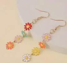 Vibrant Multicolor Small Daisy Stainless Steel Earrings - Durable, Delicate