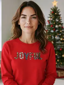 Talbots Petite Joyful Sequin Embellished Holiday Christmas Sweatshirt