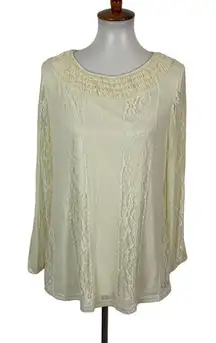 Krazy Kat Long Sleeve‎ Top Ivory Small Lightweight Knit Cottagecore