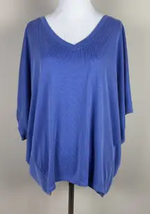 Chicos‎ 3 Top Womens XL Purple Ribbed Knit Dolman 3/4 Sleeve V-Neck Relaxed Fit