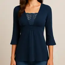 Illusion Y2K Blue Ribbed Knit Top  Size 3X Clean Girl Retro Femme