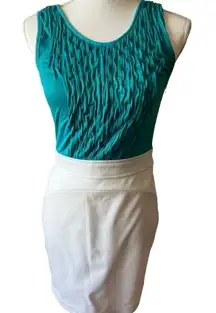 Soho Teal and White Sleeveless Textured Bodice Mini Dress Juniors Size‎ 1