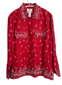Vintage Handkerchief Red Paisley Western Button Down‎ Shirt