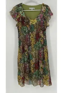 Artsy Pleated Dress Midi‎ Bright Floral Madison Leigh Women’s Size 8