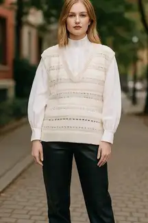 NWT ZARA COMBINATION POINTELLE VEST Sweater Top Super Oversize M Ivory