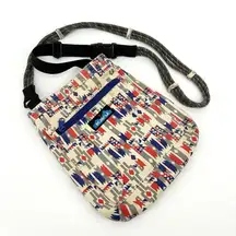 Kavu Keepalong Canvas Rope Strap Bag Blue Red‎ Abstract Tribal