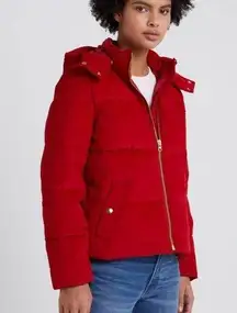 J.Crew  Red Corduroy Hooded Puffer Jacket