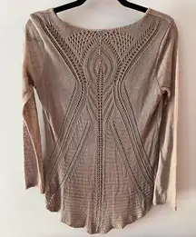 Modissima Flowy Top Size Small Italy Back Crochet Sweater Overlay Hi Low Beige
