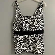Lands' End Black & White Mastectomy Animal Print Tankini Swim Top