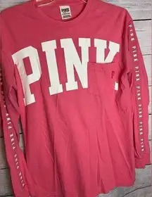 PINK - Victoria's Secret 𝅺Women’s VS PINK Long Sleeve Pink Shirt Sleeve Detail Size XS Oversized Pocket