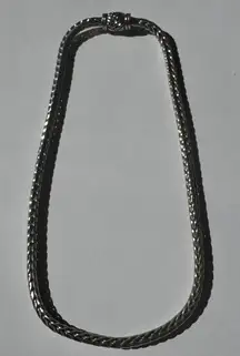 Vintage Silver Tone Thick Wheat Chain Choker Necklace 15” Magnetic Clasp