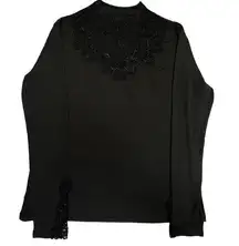 Woman’s Black Blouse Long Sleeve Mesh Shirt