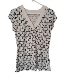 Liz Claiborne Womens‎ Short Cap Sleeve V neck Stretch T shirt White Black Sz S