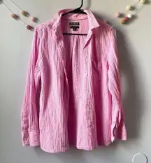 J. Crew Bubble Gum Pin Gauze Waffle Knit Button Down Top