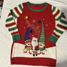 Womens Red Sequin Elf Long Tunic Style Christmas Holiday Sweater Sz Large