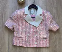 Endless Rose Pink Sequin Tweed Cropped Blazer – Size S and