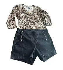 Karen Scoot Animal Leopard Print 3/4 Sleeves Blouse and Blackheart jeans shorts