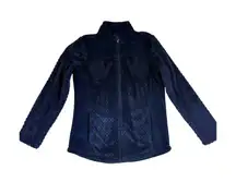 Jason Maxwell Womens Navy Blue Textured Fleece Zip Up Jacket Size M