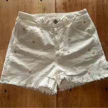 American Eagle Outfitters White Jean Shorts with Floral Accents
