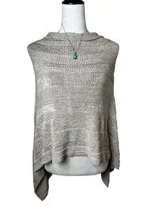 Chico’s Open Knit Poncho Asymmetric Open Side S/M Oatmeal Beige Boho Chic Beachy