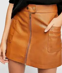 NEW FREE PEOPLE BROWN HIGH WAIST A-LINE VEGAN LEATHER MINI SKIRT SIZE 4