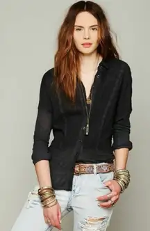 Free People We the Free Zahara Button Down Shirt Washed Black Sz Medium Oversize