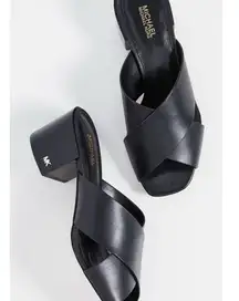 Michael Kors Crisscross Slide Sandal Black Logo Heel Size 6.5