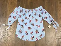 Ultra Flirt  sky blue off the shoulder floral top