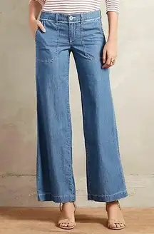 Anthropologie Pilcro and the Letterpress Wide Leg Chambray Blue Jeans Size 12
