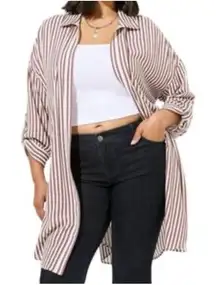 Torrid Longline Open Front Cardigan Size 3 3X Brown White Striped Collar Sweater