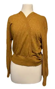 Anthropologie Small Cropped Crossover Orange Gold Sweater Stretch rayon blend