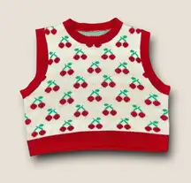 ★ Cropped Cherry Print Knitted Sweater Vest with Round Neckline ★