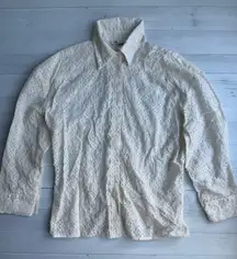Zara Cream Eyelet Oversized Button Down Shirt S