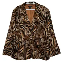 Anne Carson Women's Brown Black Animal Print Jacket Two Button‎ Pockets Size 3X