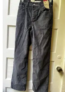 Nwt Levi's Ribcage Gray Corduroy High Rise Straight Ankle Jeans Size 24x27