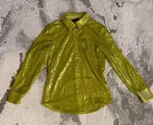 Green Sequin Button Down Long-Sleeved Shirt