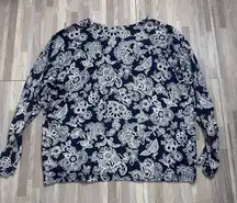 Talbots Navy & White Floral Long Sleeve Button Front Cardigan Women’s 2X