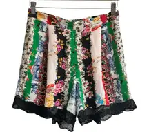 Zadig & Voltaire Saturne mixed print silk shorts with a lace trim Size 38