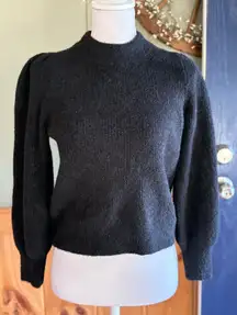 Madewell Metallic Black Crew Neck Sweater with Statement Puff Sleeves size S