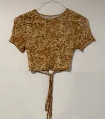 PACSUN Pac Cares Tie Front Crop Top NWT Size Small | Sand Marble Print Short Sle