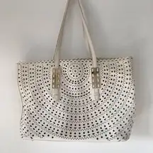 White eyelet shoulder bag