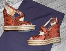 Brian Atwood Dekoda snakeskin espadrille wedges size 8.5 / 39