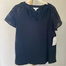 Time and Tru Blue Boxy Short Sleeve Blouse