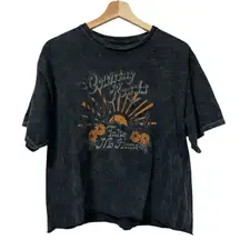 Fifth Sun Short Women Large Black Acid Wash Tee Take Me Home Country Band Boho